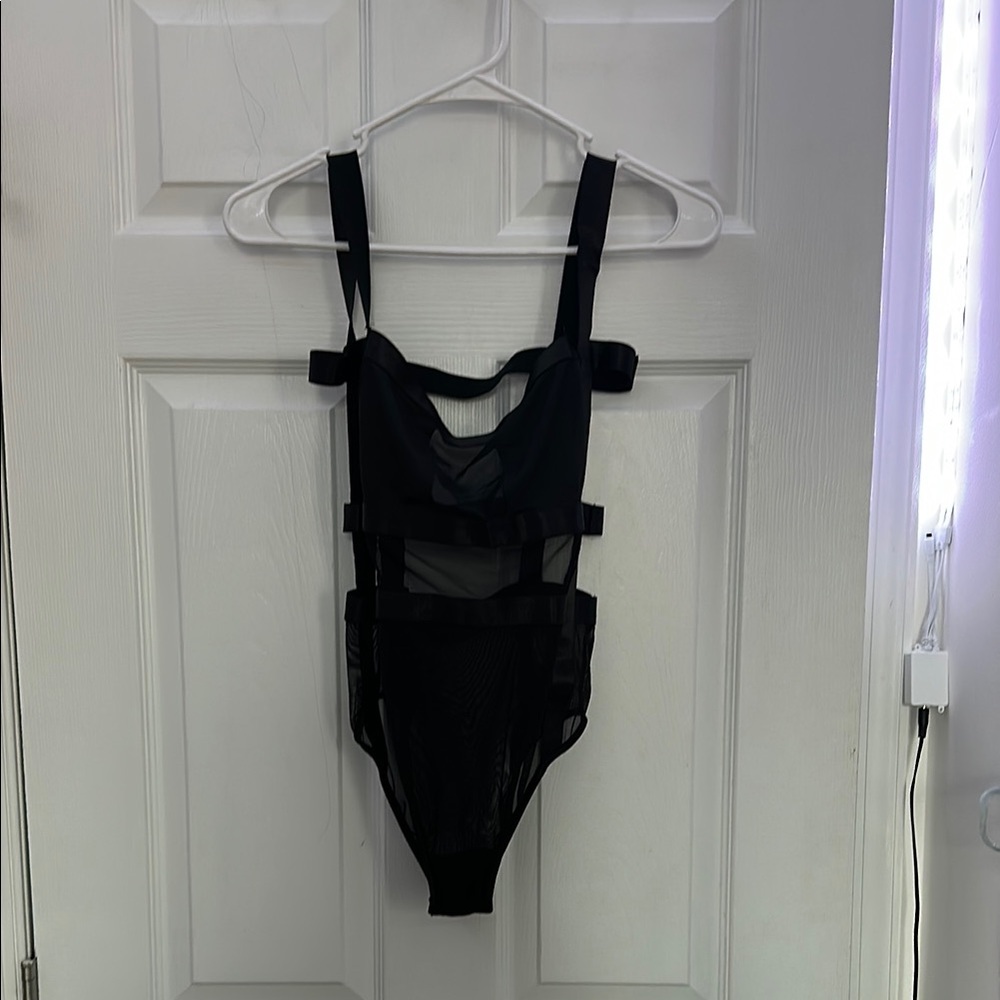 Black Mesh Strappy Bodysuit – Size Small